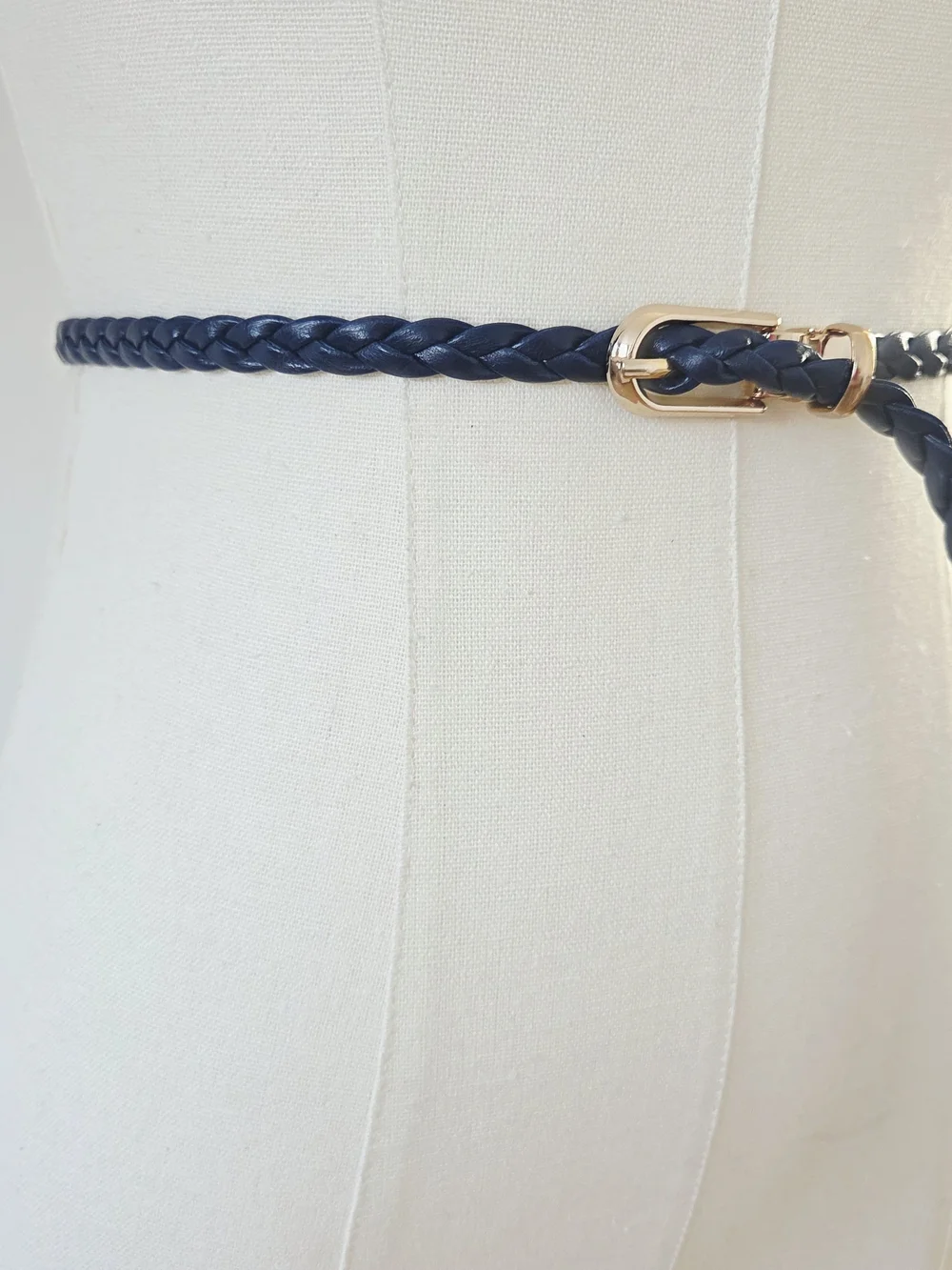 Navy Blue Braided Belt With Gold Buckle